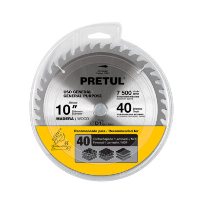 Sierra circular de 10" para madera, 40 dientes PRETUL - Imagen 2