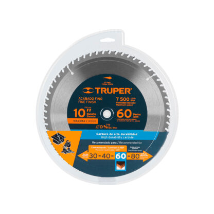 Sierra circular de 10" para madera, 60 dientes centro 5/8" TRUPER - Imagen 2