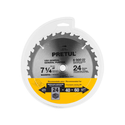 Sierra circular de 7 1/4" para madera, 24 dientes PRETUL - Imagen 2