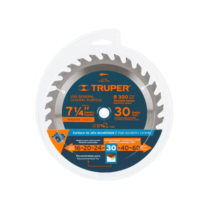 Sierra circular de 7 1/4" para madera, 30 dientes TRUPER - Imagen 2