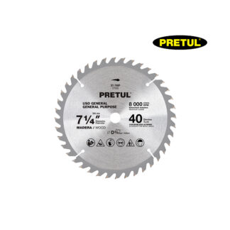 Sierra circular de 7 1/4" para madera, 40 dientes PRETUL