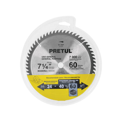 Sierra circular de 7 1/4" para madera, 60 dientes PRETUL - Imagen 2