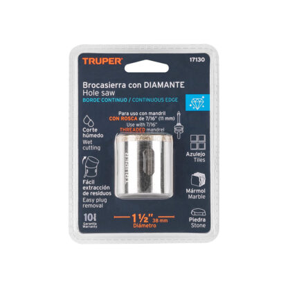 Sierra copa con diamante de 1 1/2" borde continuo TRUPER - Imagen 2