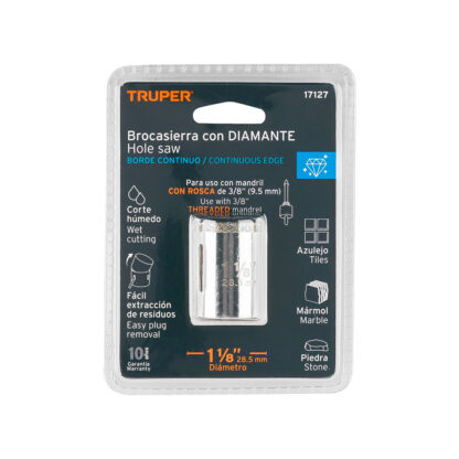 Sierra copa con diamante de 1 1/8" borde continuo TRUPER - Imagen 2