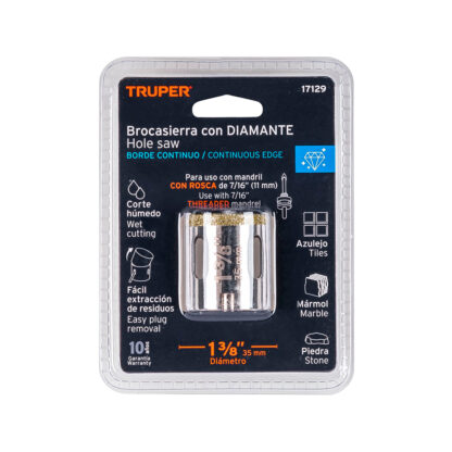 Sierra copa con diamante de 1 3/8" borde continuo TRUPER - Imagen 2