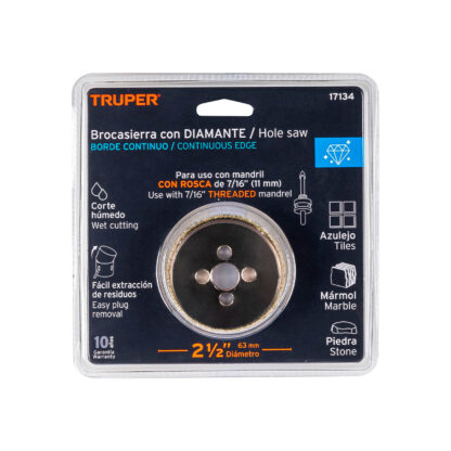 Sierra copa con diamante de 2 1/2" borde continuo TRUPER - Imagen 2