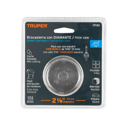 Sierra copa con diamante de 2 1/8" borde continuo TRUPER - Imagen 2