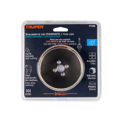 Sierra copa con diamante de 3 1/2" borde continuo TRUPER - Imagen 2