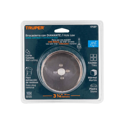 Sierra copa con diamante de 3 1/4" borde continuo TRUPER - Imagen 2