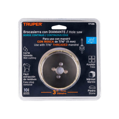 Sierra copa con diamante de 3" borde continuo TRUPER - Imagen 2