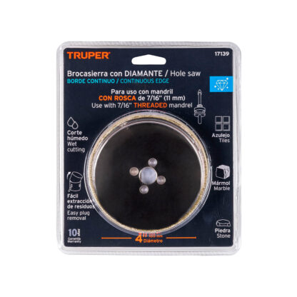 Sierra copa con diamante de 4" borde continuo TRUPER - Imagen 2