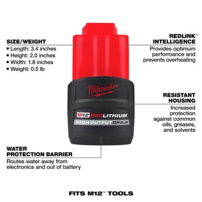 Batería CP2.5 M12 Redlithium High Output Milwaukee - Imagen 2