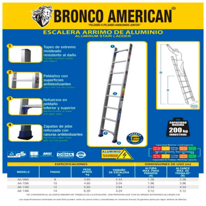 Escalera Arrimo de Aluminio de 14 Pasos BRONCO AMERICAN - Imagen 3