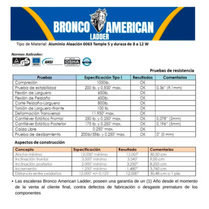 Escalera Arrimo de Aluminio de 14 Pasos BRONCO AMERICAN - Imagen 4