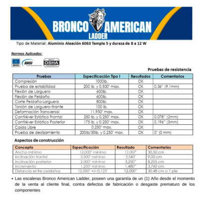 Escalera Arrimo de Aluminio de 8 Pasos BRONCO AMERICAN - Imagen 4