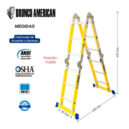 Escalera Fibra de Vidrio Multiposición de 12 Pasos 4x4 Bronco American Ladder - Imagen 2
