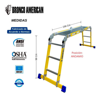 Escalera Fibra de Vidrio Multiposición de 12 Pasos 4x4 Bronco American Ladder - Imagen 3