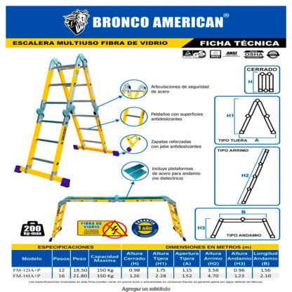 Escalera Fibra de Vidrio Multiposición de 12 Pasos 4x4 Bronco American Ladder - Imagen 5