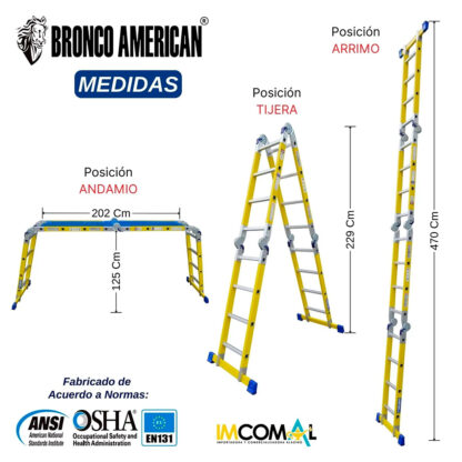 Escalera Fibra de Vidrio Multiposición de 16 Pasos 4x4 Bronco American Ladder - Imagen 2