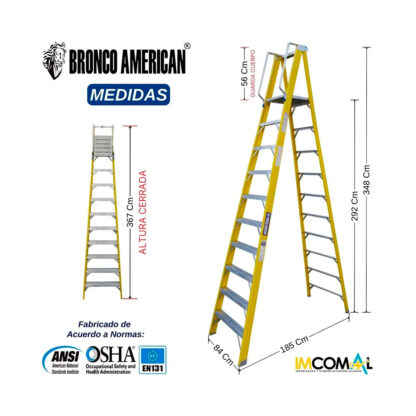 Escalera Fibra de Vidrio Tijera con Plataforma de 10 Pasos Bronco American Ladder - Imagen 2