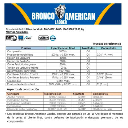 Escalera Fibra de Vidrio Tijera con Plataforma de 10 Pasos Bronco American Ladder - Imagen 4
