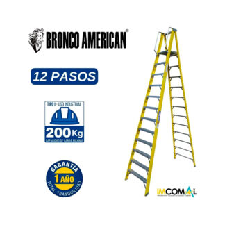 Escalera Fibra de Vidrio Tijera con Plataforma de 12 Pasos Bronco American Ladder