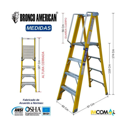 Escalera Fibra de Vidrio Tijera con Plataforma de 4 Pasos Bronco American Ladder - Imagen 2
