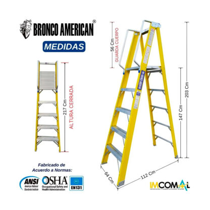 Escalera Fibra de Vidrio Tijera con Plataforma de 5 Pasos Bronco American Ladder - Imagen 2