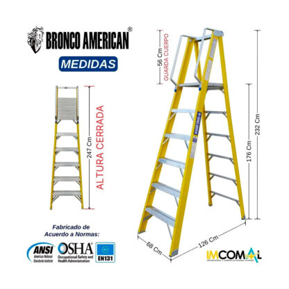Escalera Fibra de Vidrio Tijera con Plataforma de 6 Pasos Bronco American Ladder - Imagen 2