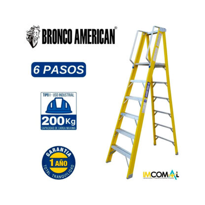 Escalera Fibra de Vidrio Tijera con Plataforma de 6 Pasos Bronco American Ladder
