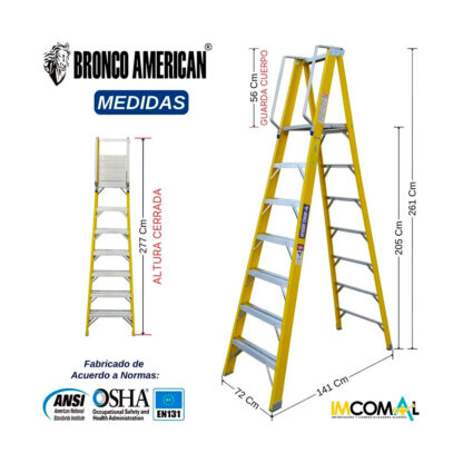 Escalera Fibra de Vidrio Tijera con Plataforma de 7 Pasos Bronco American Ladder - Imagen 2