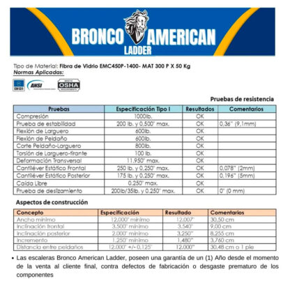 Escalera Fibra de Vidrio Tijera con Plataforma de 7 Pasos Bronco American Ladder - Imagen 4