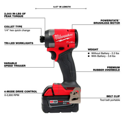 Kit De Destornillador De Impacto Hexagonal M18 Fuel™ De 1/4" Milwaukee - Imagen 3