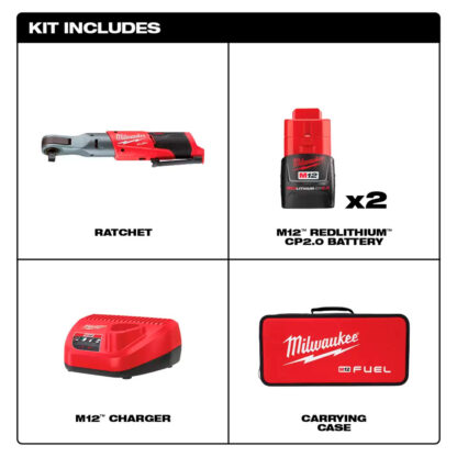 Kit De Llave Rachet M12 Fuel De 1/2" Con 2 Baterias Milwaukee - Imagen 3