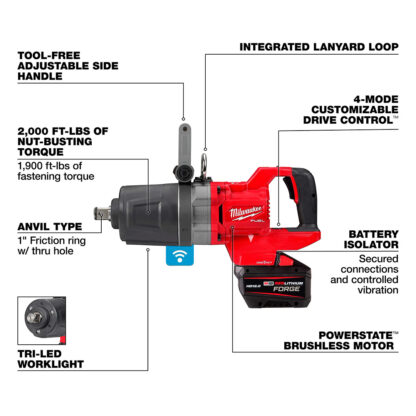 Llave De Impacto De Alto Torque Con Mango En D De 1" M18 Fuel Con KIT ONE-KEY Milwaukee - Imagen 4