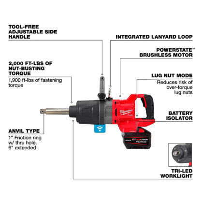 Llave De Impacto De Alto Torque Con Yunque Extensible y Mango En "D" De 1" M18 Fuel Con ONE-KEY Milwaukee - Imagen 4