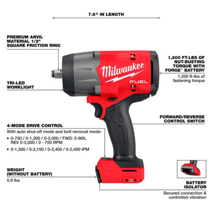 Llave De Impacto De Alto Torque De 1/2" M18 Fuel Milwaukee - Imagen 3