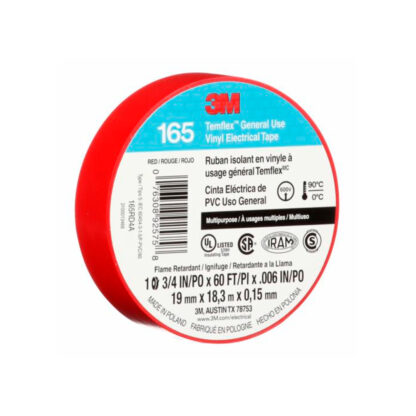 Cinta Eléctrica de PVC Temflex 165 Rojo 19 mm x 18.3 mts 3M - Imagen 2