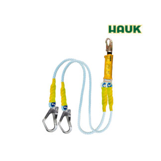 Línea de Vida/Conexión Doble con Amortiguador de Caída Factor 1, Cabo Torcido de Nylon/Poliéster de 5/8″, 1 Gancho de 3/4″ y 2 Ganchos de 2 1/4″ HAUK