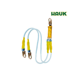 Línea de Vida/Conexión Doble con Amortiguador de Caída Factor 1, Cabo Torcido Nylon/Poliéster de 5/8″ y 3 Ganchos de 3/4″ HAUK